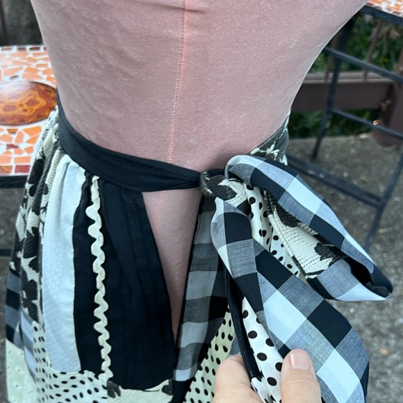 Skirt-Maxi, long Vintage, Patchwork Quilt, tie waist, step in, black & cream,MED - Picture 9 of 16